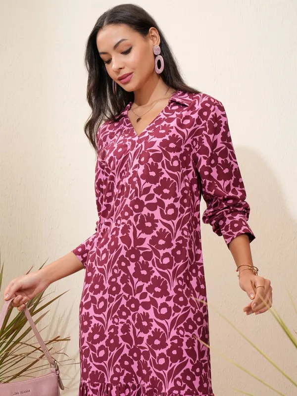 Tokyo Talkies Women Maroon Printed A-Line Dress