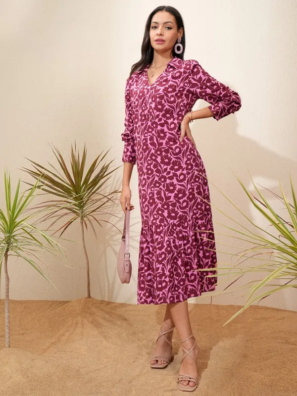 Tokyo Talkies Women Maroon Printed A-Line Dress