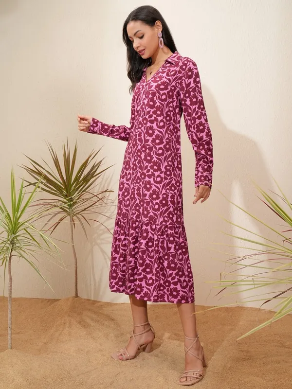 Tokyo Talkies Women Maroon Printed A-Line Dress