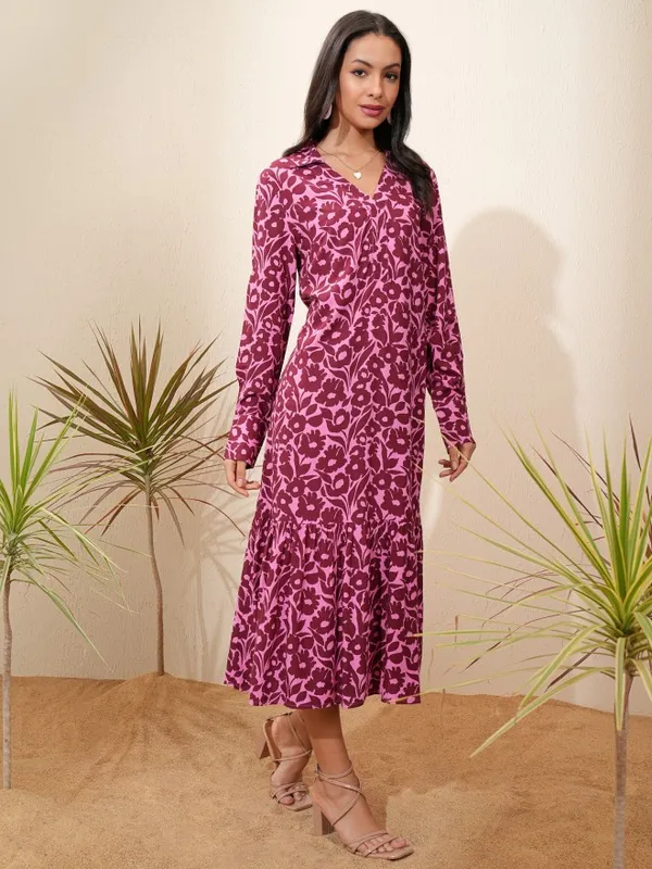 Tokyo Talkies Women Maroon Printed A-Line Dress