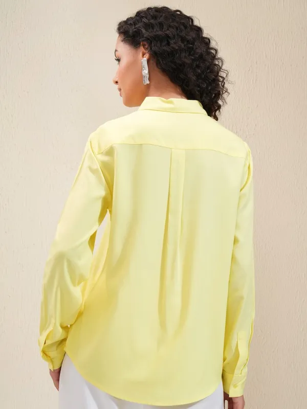 Tokyo Talkies Women Yellow Solid Regular Fit Casual Shirt