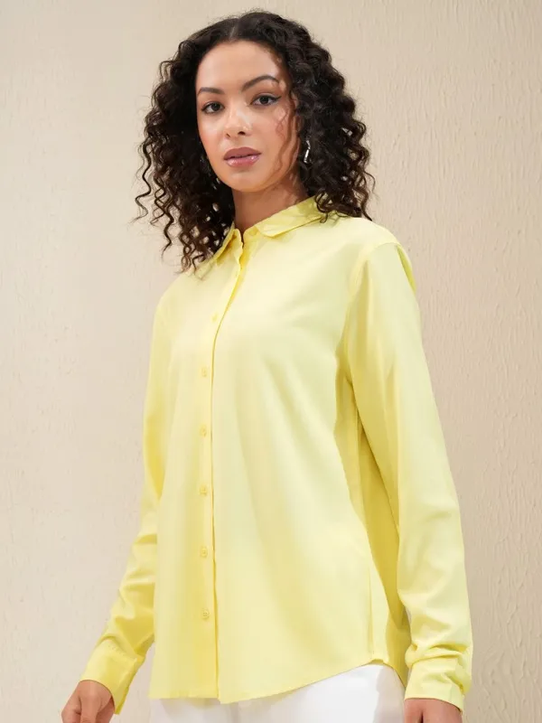 Tokyo Talkies Women Yellow Solid Regular Fit Casual Shirt