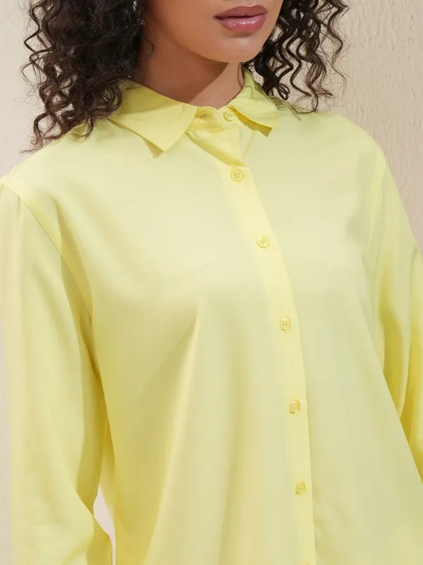Tokyo Talkies Women Yellow Solid Regular Fit Casual Shirt