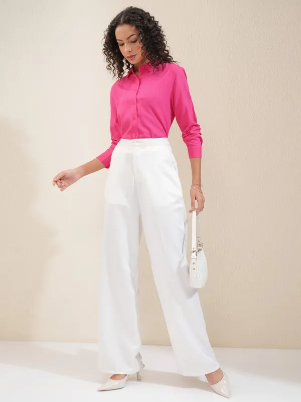 Tokyo Talkies Women Pink Solid Regular Fit Casual Shirt