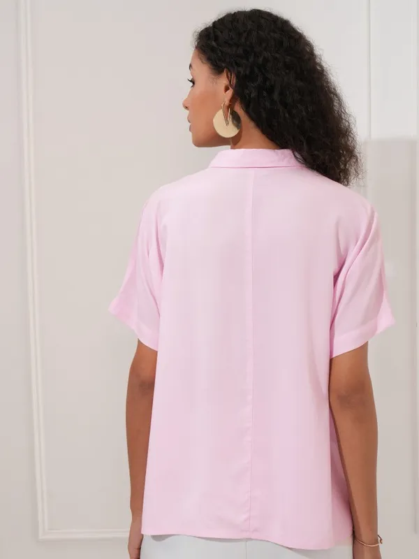 Tokyo Talkies Women Pink Solid Regular Fit Casual Shirt