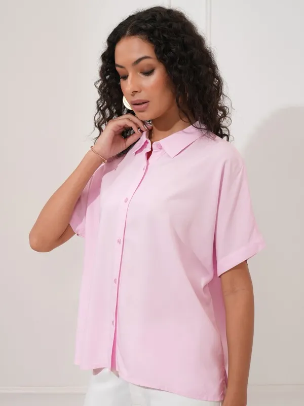 Tokyo Talkies Women Pink Solid Regular Fit Casual Shirt