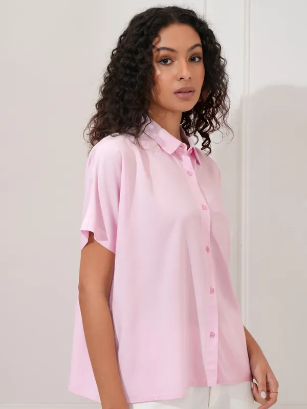 Tokyo Talkies Women Pink Solid Regular Fit Casual Shirt