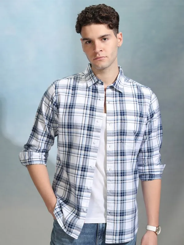 Ketch Men White Checked Regular Fit Casual Shirt