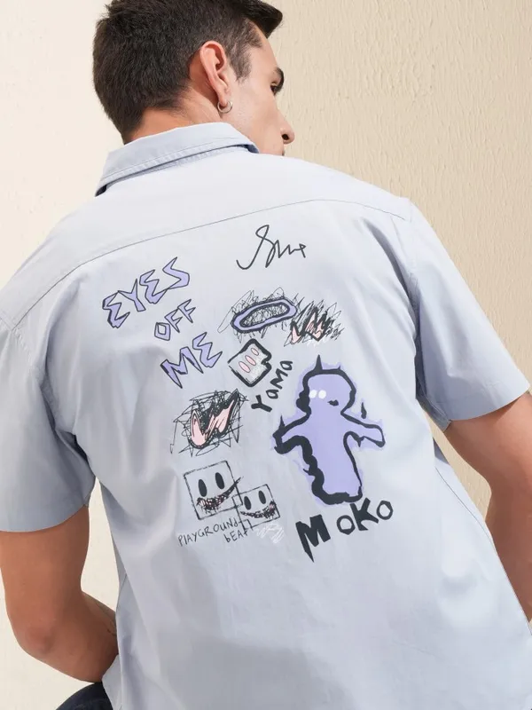 Highlander Men Blue Printed Relaxed Fit Casual Shirt