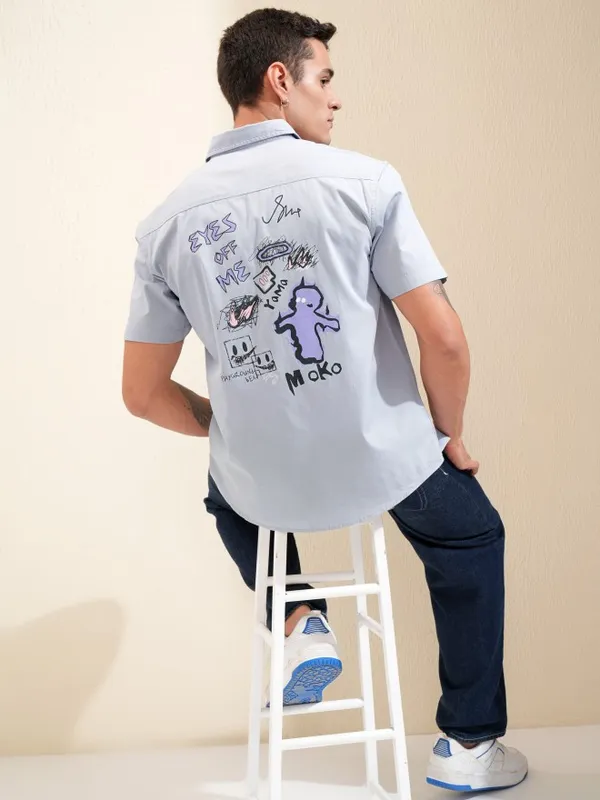 Highlander Men Blue Printed Relaxed Fit Casual Shirt