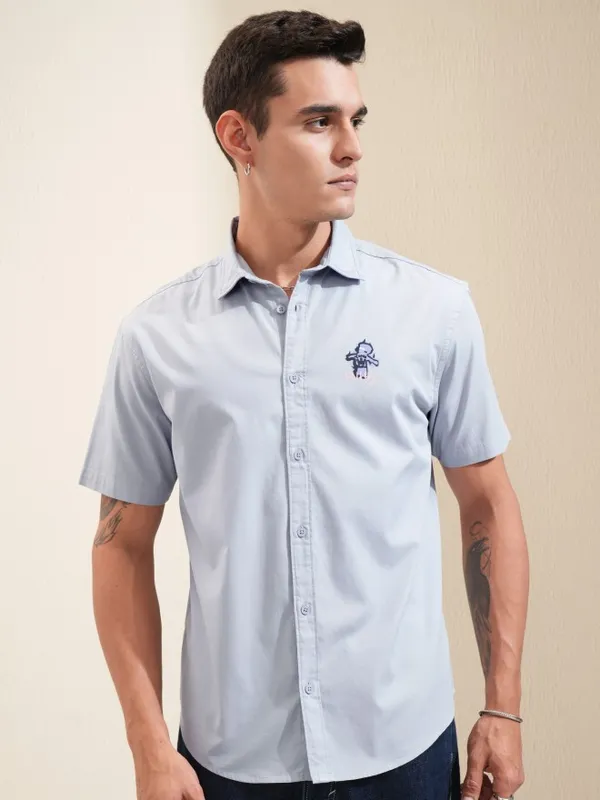 Highlander Men Blue Printed Relaxed Fit Casual Shirt