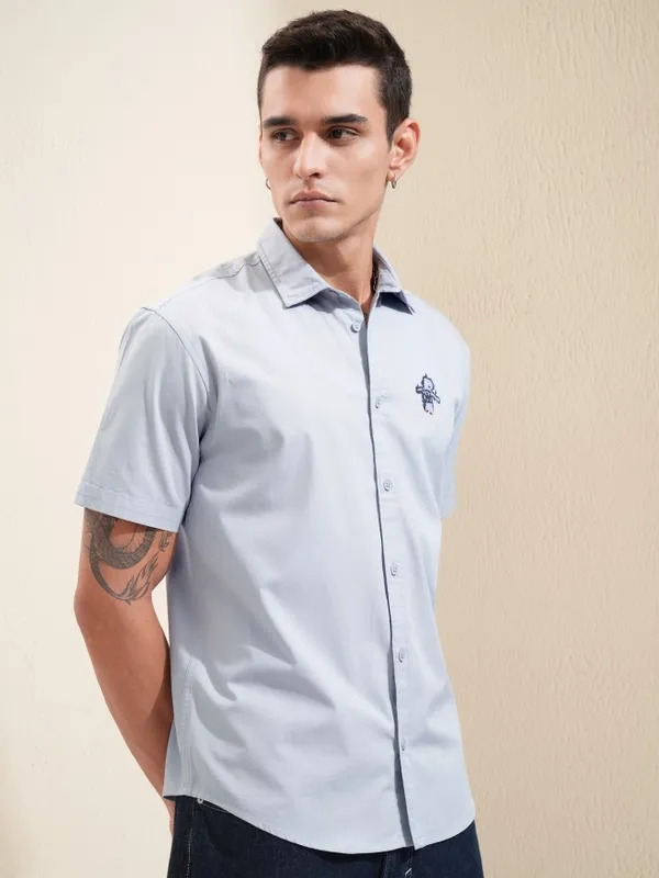 Highlander Men Blue Printed Relaxed Fit Casual Shirt