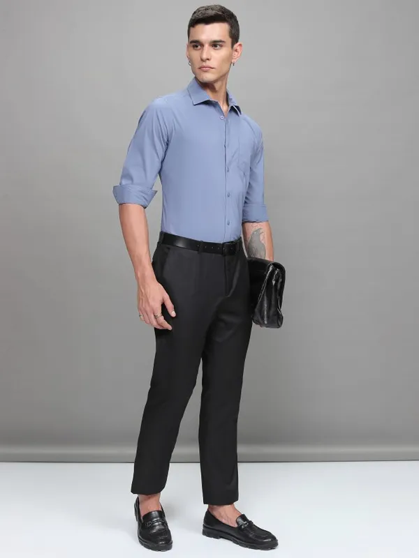 Highlander Men Blue Soft Stretch Solid Multi Occation Slim Fit Shirt