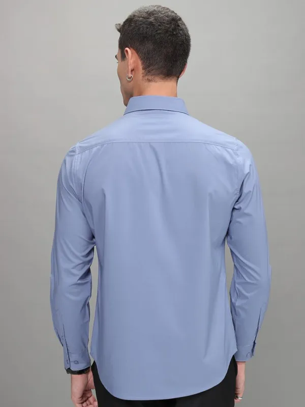 Highlander Men Blue Soft Stretch Solid Multi Occation Slim Fit Shirt