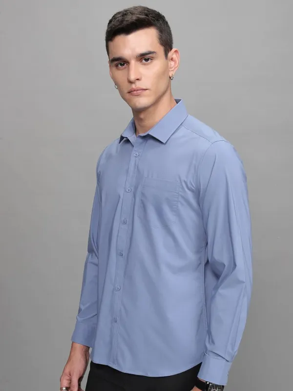 Highlander Men Blue Soft Stretch Solid Multi Occation Slim Fit Shirt