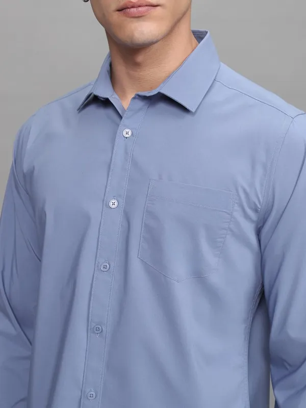Highlander Men Blue Soft Stretch Solid Multi Occation Slim Fit Shirt