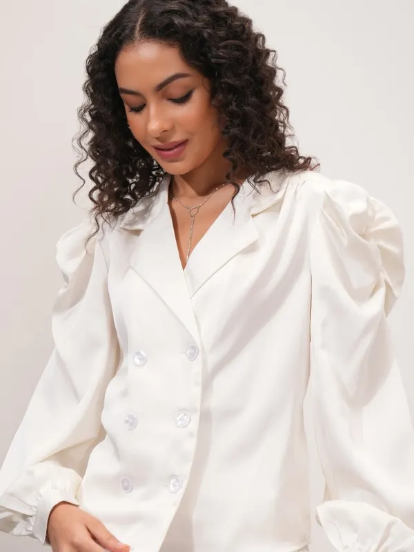 Tokyo Talkies Women Off White Double-Breasted Blazer