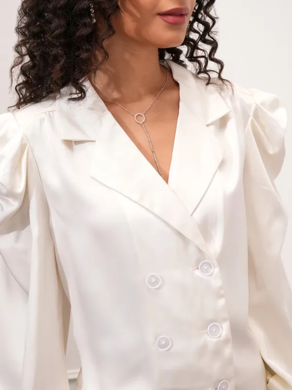 Tokyo Talkies Women Off White Double-Breasted Blazer