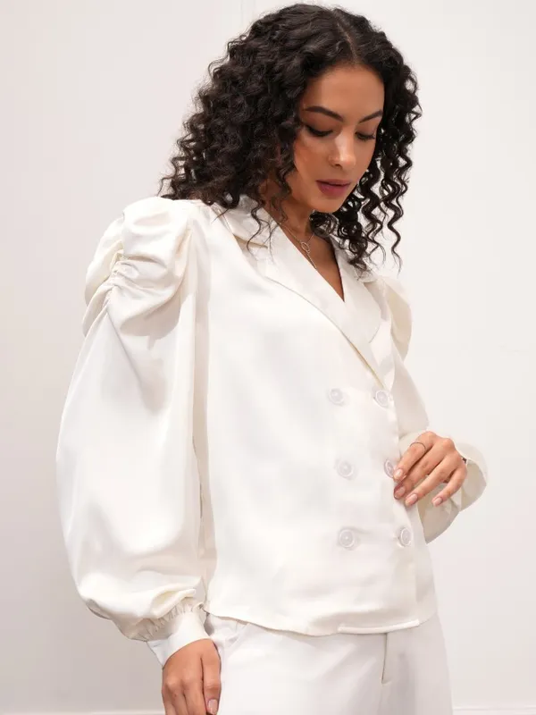 Tokyo Talkies Women Off White Double-Breasted Blazer