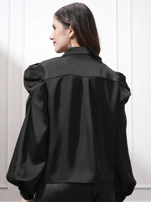 Tokyo Talkies Women Black Double-Breasted Blazer