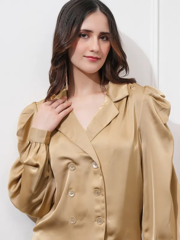 Tokyo Talkies Women Brown Double-Breasted Blazer