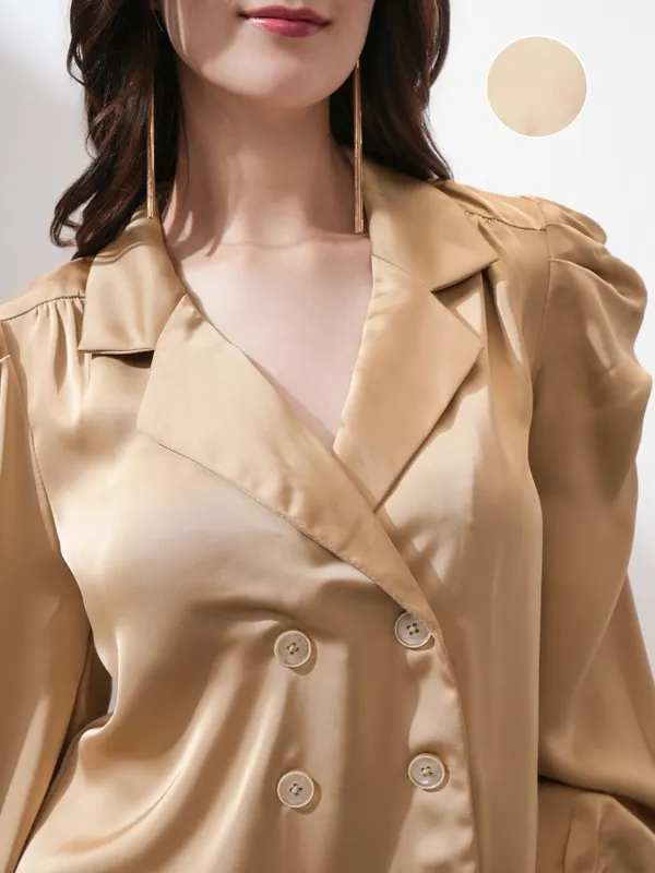 Tokyo Talkies Women Brown Double-Breasted Blazer