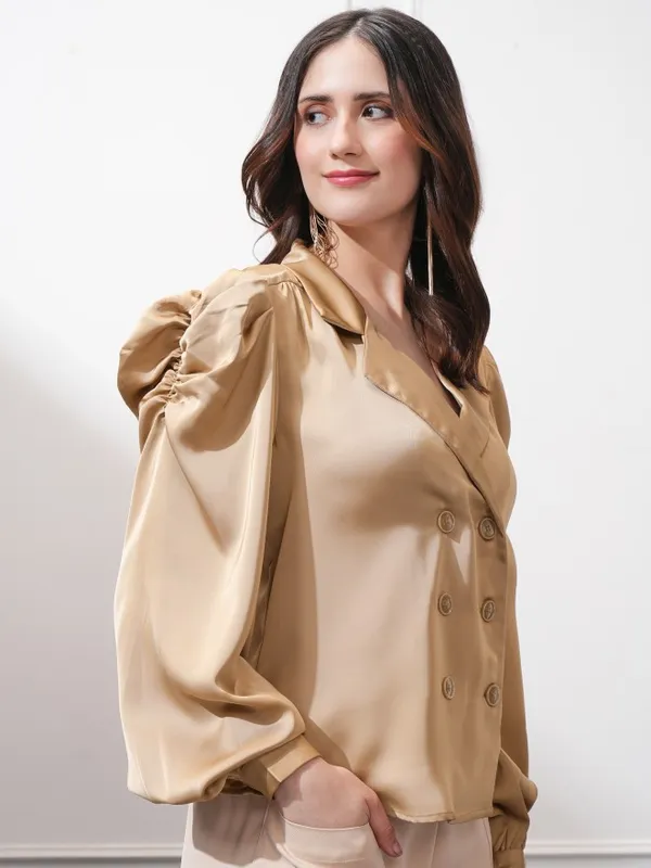 Tokyo Talkies Women Brown Double-Breasted Blazer