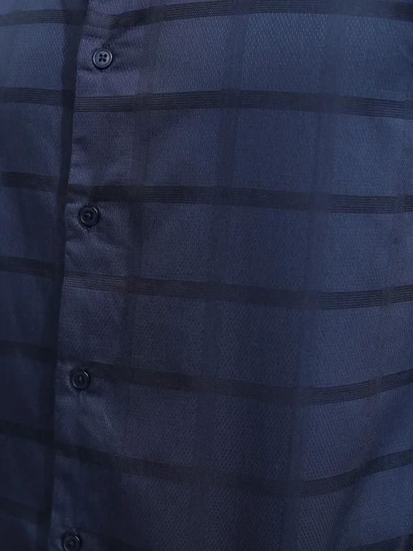 Highlander Men Navy Blue Striped Slim Fit Casual Shirt