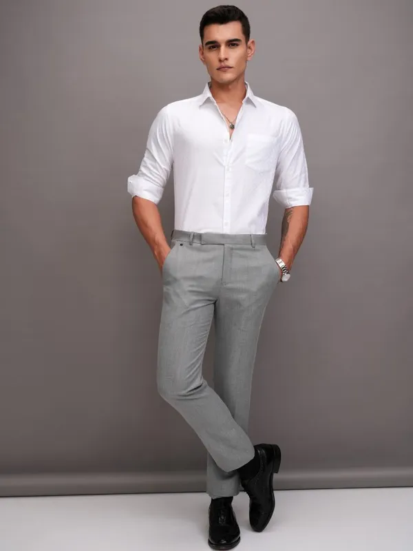 Highlander Men White Textured Slim Fit Casual Shirt