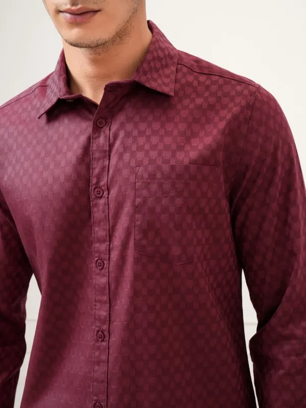 Highlander Men Maroon Textured Slim Fit Casual Shirt