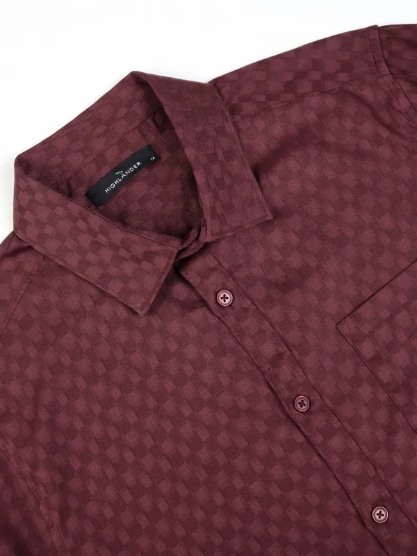Highlander Men Maroon Textured Slim Fit Casual Shirt