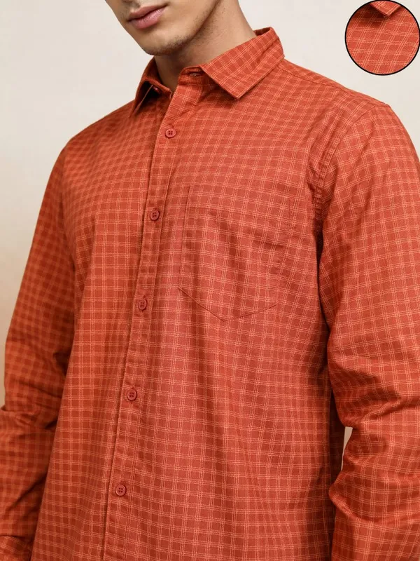 Highlander Men Rust Checked Regular Fit Casual Shirt