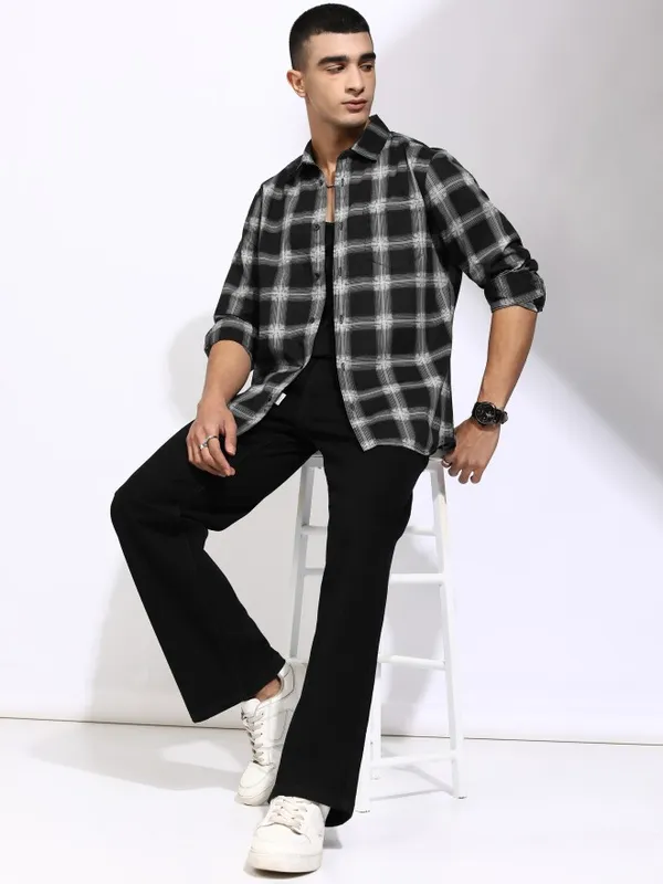 Highlander Men Black Checked Regular Fit Casual Shirt