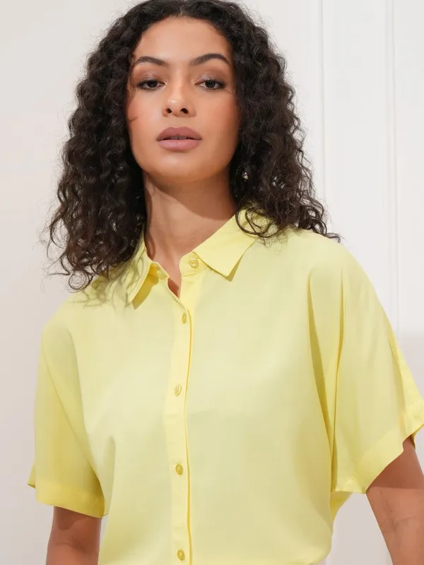 Tokyo Talkies Women Yellow Solid Regular Fit Casual Shirt