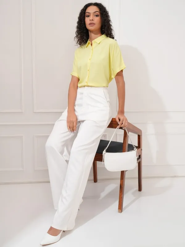 Tokyo Talkies Women Yellow Solid Regular Fit Casual Shirt