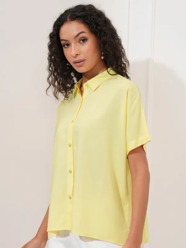 Tokyo Talkies Women Yellow Solid Regular Fit Casual Shirt