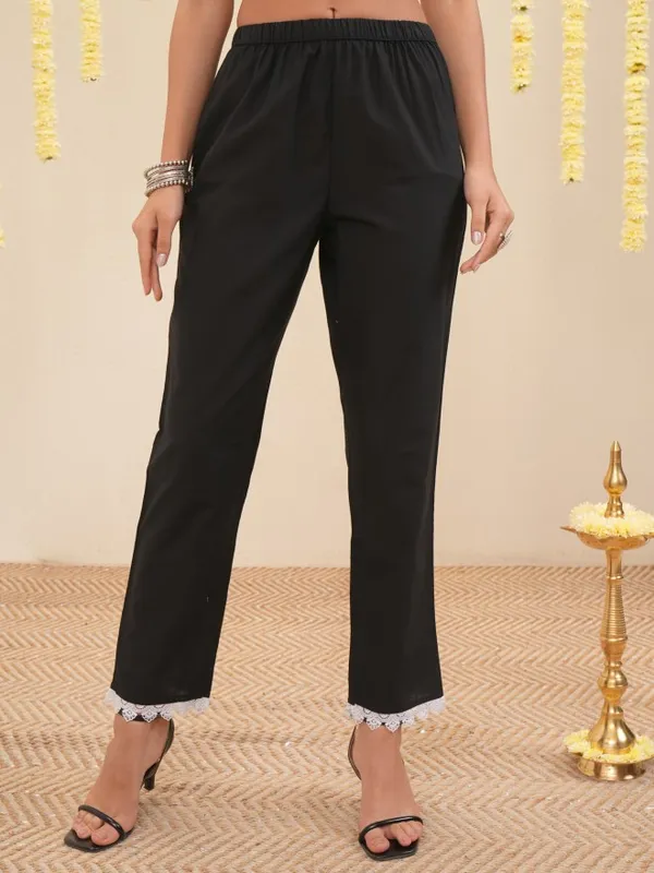 Vishudh Women Black Embroidered Kurta With Trouser And Dupatta