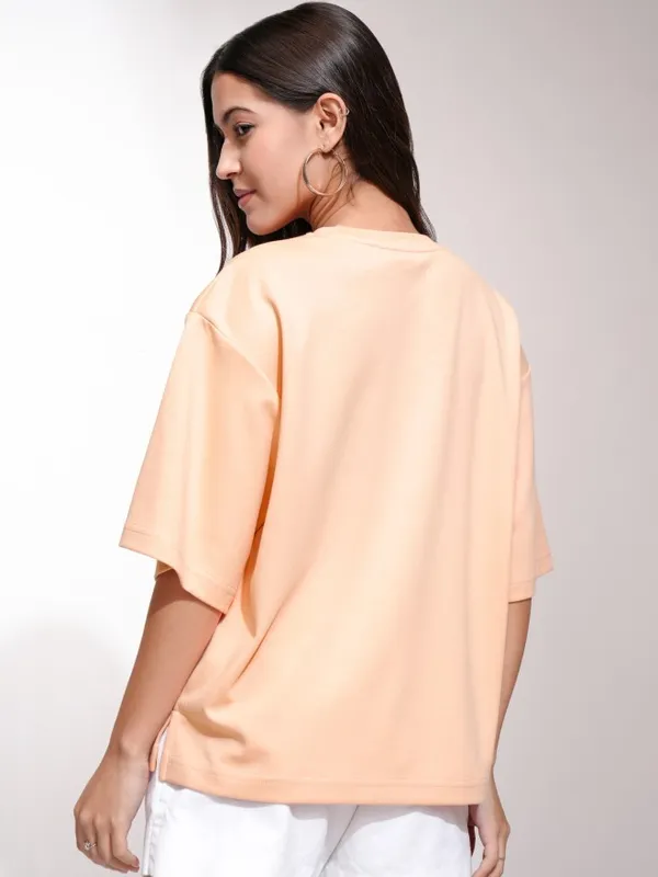 Tokyo Talkies Women Peach Solid Oversized Fit T-Shirt