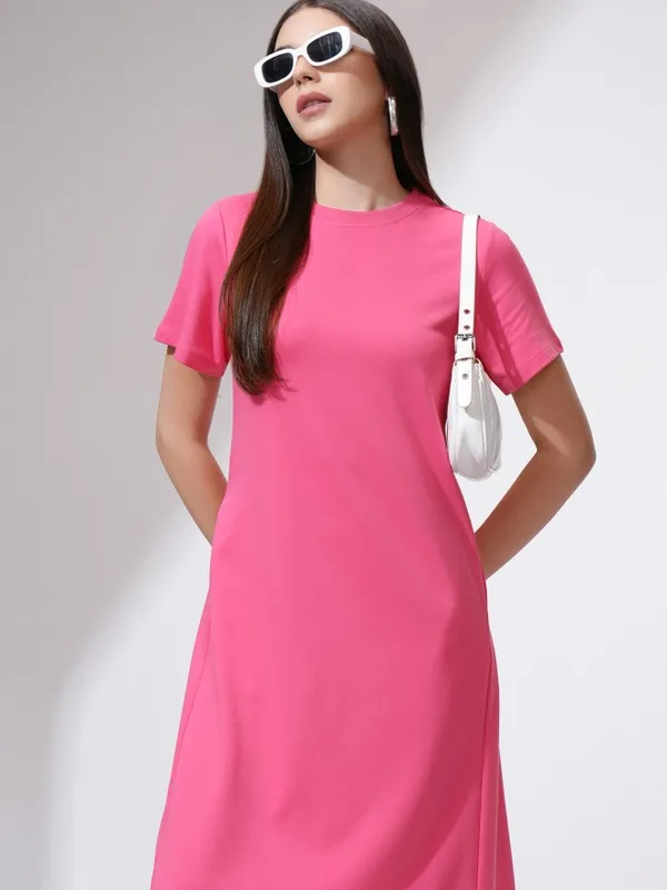 Tokyo Talkies Women Pink Solid A-Line Dress