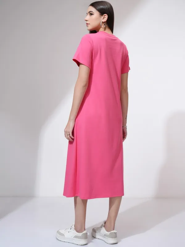 Tokyo Talkies Women Pink Solid A-Line Dress