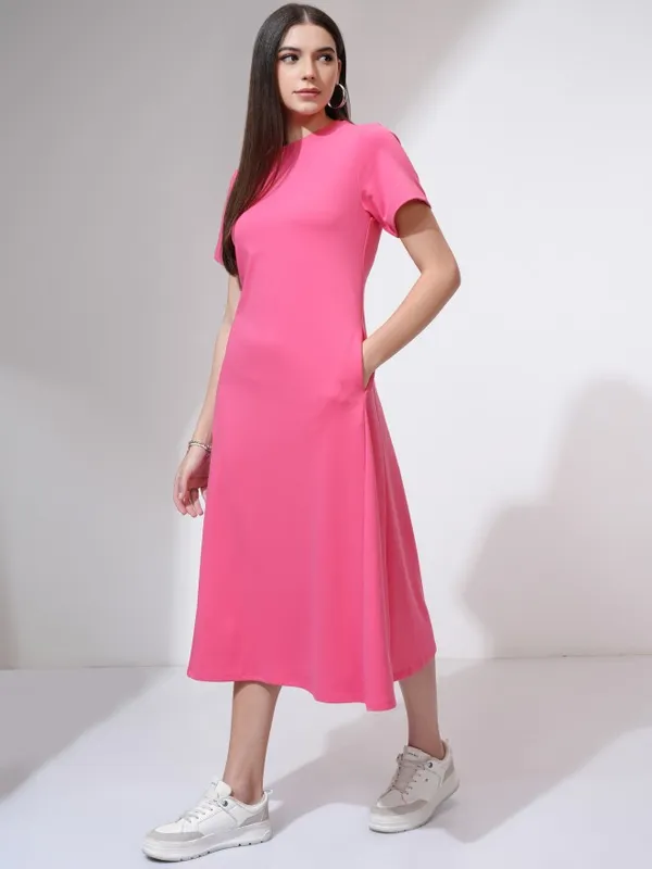 Tokyo Talkies Women Pink Solid A-Line Dress