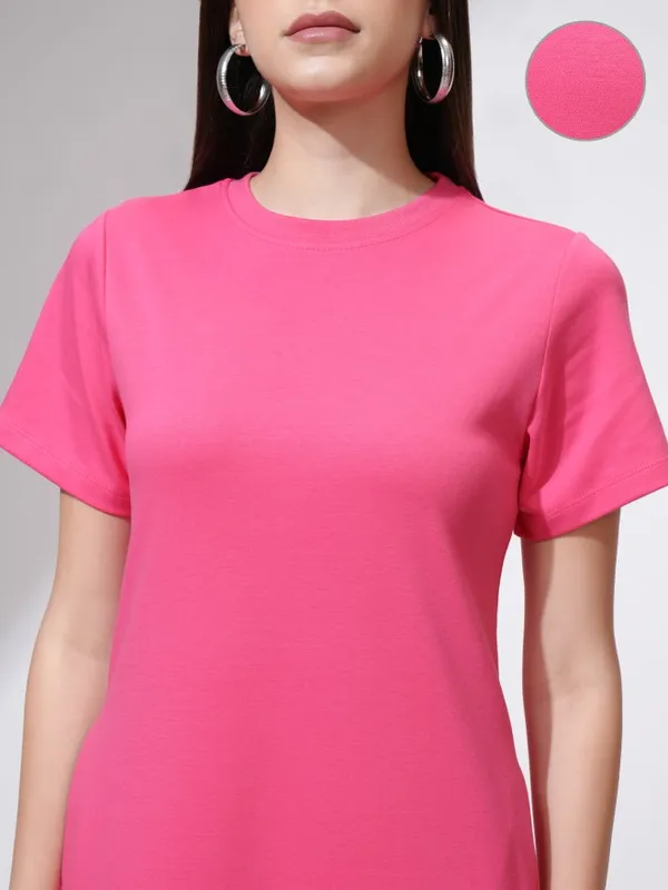 Tokyo Talkies Women Pink Solid A-Line Dress