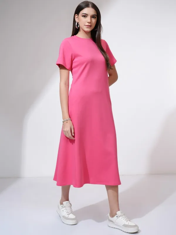 Tokyo Talkies Women Pink Solid A-Line Dress