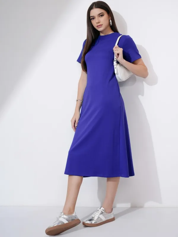 Tokyo Talkies Women Blue Solid A-Line Dress