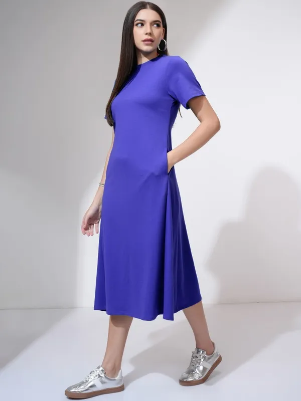 Tokyo Talkies Women Blue Solid A-Line Dress