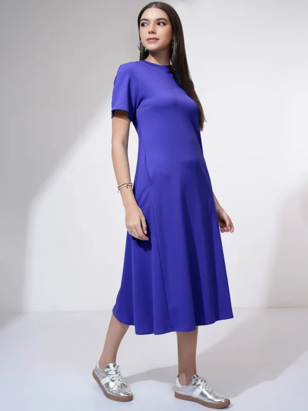 Tokyo Talkies Women Blue Solid A-Line Dress