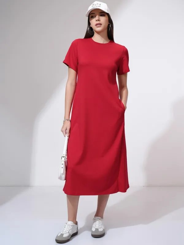 Tokyo Talkies Women Red Solid A-Line Dress