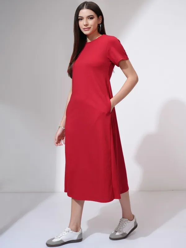 Tokyo Talkies Women Red Solid A-Line Dress