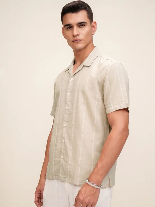 Highlander Men Brown Striped Relaxed Fit Casual Shirt