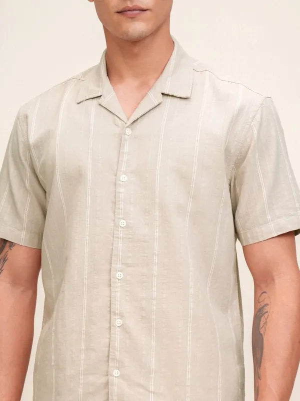 Highlander Men Brown Striped Relaxed Fit Casual Shirt